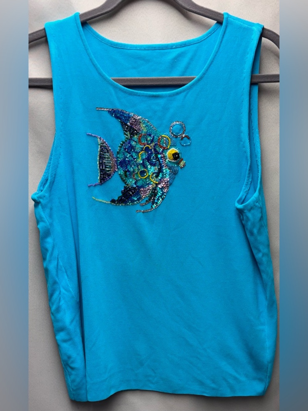 Vintage 90’s rib knit sequin and beaded Fish Tank Top in Sea Blue Size L No Tags